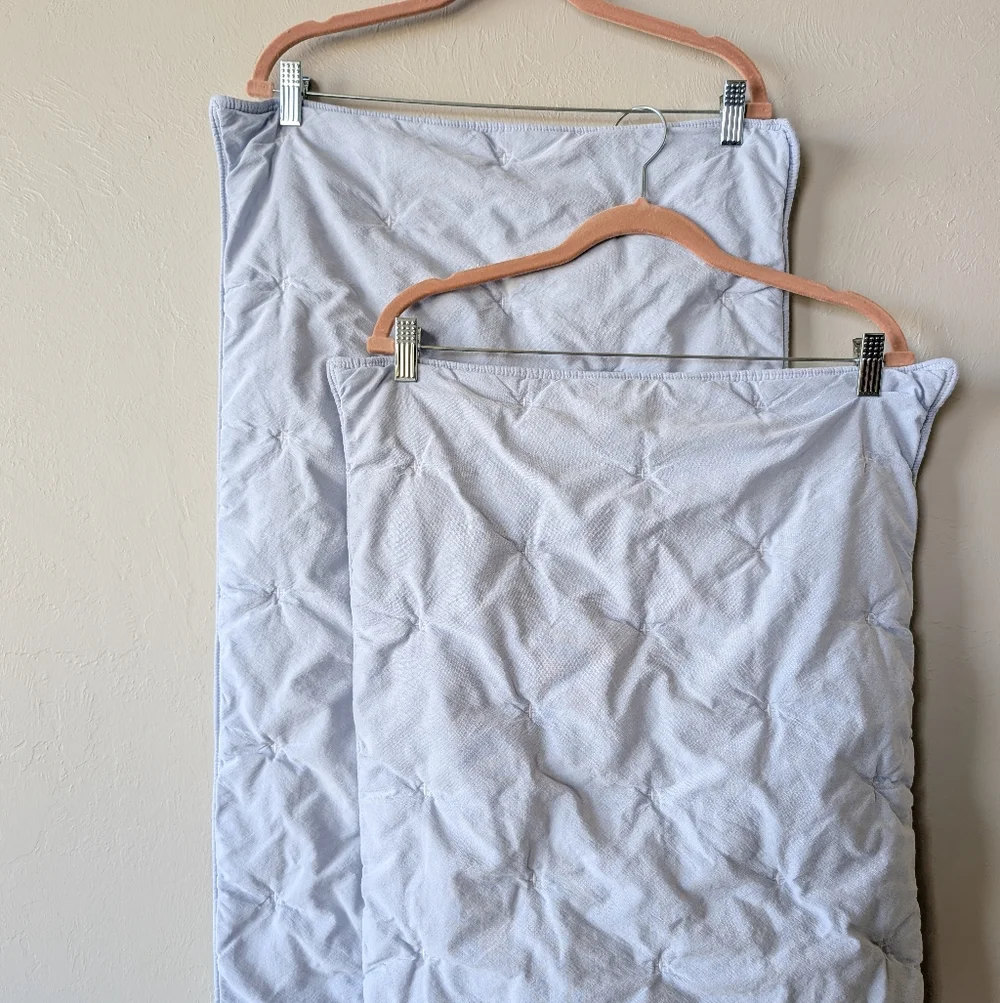 West Elm Light Blue Matelassé Quilted Pillow Covers 20x36 Puckered Cloud King